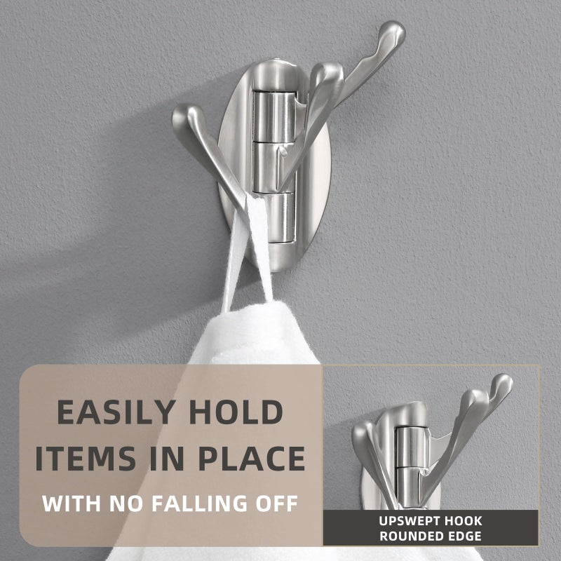 Angle Simple Bathroom Towel Hook, Metal Foldable Swivel Hook, Robe Coat Hanger for Wall, Brushed Nickel - Image 5